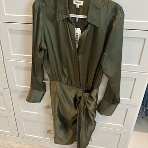 L'Agence Olive Green Satin Wrap Dress